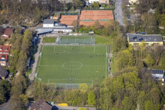 Aerial photo, football training on the sports field, football stadium of SV Preußen 07 Fußball e.V.