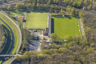 Aerial view, sports facility football stadium Kampfbahn Schwansbell of Lüner SV, Horstmar, Lünen,