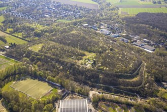 Aerial view, forest area former spoil tip Victoria III / IV, Bike Park Lünen, Gahmen, Lünen, Ruhr