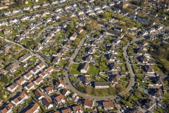 Aerial view, terraced house housing estate multi-family houses in Wagnerstraße and Uhlandstraße,