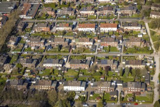 Aerial view, terraced house, housing estate, apartment blocks Lünen-Süd, Altenderne, Lünen, Ruhr