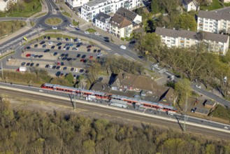 Aerial view, Lünen Preußen station, station building with S-Bahn and platform, Lünen, Ruhr area,