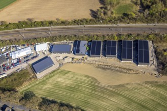 Aerial view, construction area on the railway line, Derner Straße industrial estate, Horstmar,