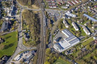 Aerial view, Lünen Preußen railway station, industrial estate, Horstmar, Lünen, Ruhr area, North