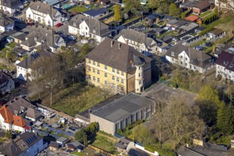 Aerial view, residential building with tower, Auguste-Schnakenbrock-Straße, Heinestraße,