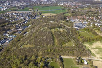 Aerial view, forest area former spoil tip Victoria III / IV, Bike Park Lünen, Gahmen, Lünen, Ruhr