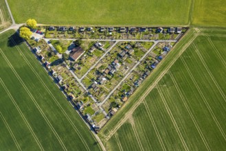 Aerial view, triangular allotment garden association Grüne Insel, Alstedde, Lünen, Ruhr area, North