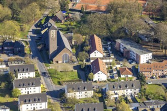 Aerial view, Church of St. Ludger, Alstedde, Lünen, Ruhr area, North Rhine-Westphalia, Germany, DE,