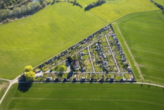 Aerial view, triangular allotment garden association Grüne Insel, Alstedde, Lünen, Ruhr area, North