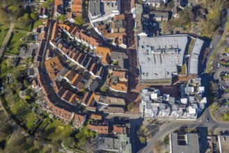 Aerial view, shopping centre at Christinentor, office high-rise buildings at Christinentor, old