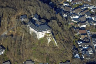 Aerial view, Bilstein Castle, youth hostel and historical sight, Bilstein, Lennestadt, Sauerland,