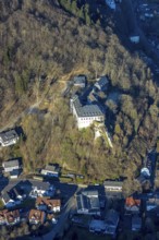Aerial view, Bilstein Castle, youth hostel and historical sight, Bilstein, Lennestadt, Sauerland,