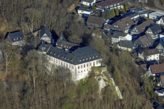 Aerial view, Bilstein Castle, youth hostel and historical sight, Bilstein, Lennestadt, Sauerland,