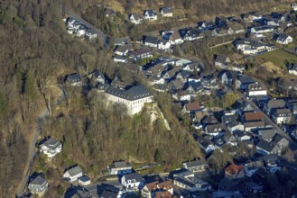 Aerial view, Bilstein Castle, youth hostel and historical sight, Bilstein, Lennestadt, Sauerland,