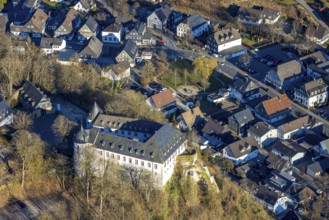 Aerial view, Bilstein Castle, youth hostel and historical sight, Bilstein, Lennestadt, Sauerland,