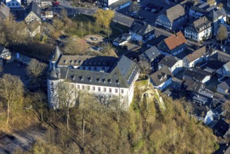 Aerial view, Bilstein Castle, youth hostel and historical sight, Bilstein, Lennestadt, Sauerland,