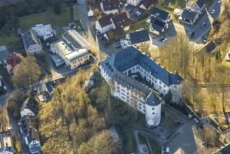Aerial view, Bilstein Castle, youth hostel and historical sight, Bilstein, Lennestadt, Sauerland,