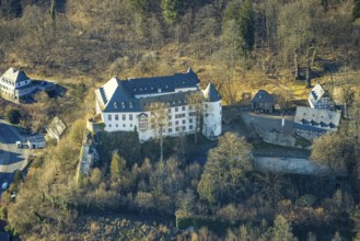 Aerial view, Bilstein Castle, youth hostel and historical sight, Bilstein, Lennestadt, Sauerland,