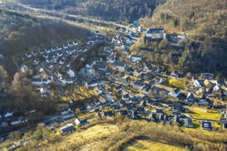 Aerial view, residential area, view of Bilstein district with castle, Bilstein, Lennestadt,