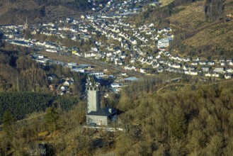 Aerial view, Hohe Bracht Café and Observation Tower, Bilstein, Lennestadt, Sauerland, North