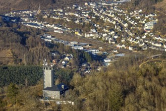 Aerial view, Hohe Bracht Café and Observation Tower, Bilstein, Lennestadt, Sauerland, North