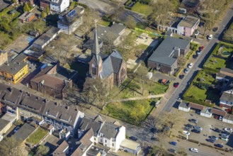 Aerial photo, evang. church Horstmar-Preußen, Haus Lutherstraße, Bethel, Lünen, Ruhr area, North