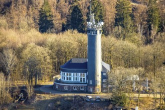 Aerial view, Hohe Bracht Café and Observation Tower, Bilstein, Lennestadt, Sauerland, North