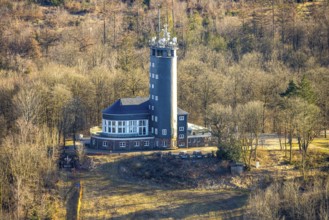 Aerial view, Hohe Bracht Café and Observation Tower, Bilstein, Lennestadt, Sauerland, North