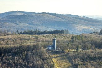 Aerial view, Hohe Bracht Café and Observation Tower, Bilstein, Lennestadt, Sauerland, North