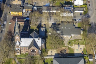 Aerial photo, evang. church Horstmar-Preußen, evang. kindergarten, Lünen, Ruhr area, North