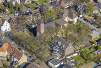 Aerial view, catholic church Holy Family, Lünen, Ruhr area, North Rhine-Westphalia, Germany, DE,