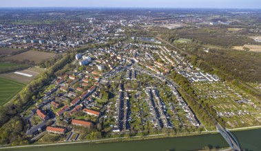 Aerial view, residential area, local view, district Osterfeld, miners' housing estate Am Kanal,