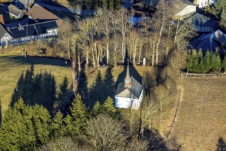 Aerial view, chapel Oedingerberg, Oedingen, Lennestadt, Sauerland, North Rhine-Westphalia, Germany,