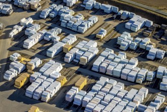 Aerial view, industrial area Sauerlandkaserne, drefi-holz warehouse and dispatch factory premises,