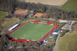 Aerial view, Stadion an der Habuche, football stadium and athletics stadium RW Lennstadt, tennis