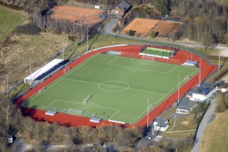 Aerial view, Stadion an der Habuche, football stadium and athletics stadium RW Lennstadt, tennis