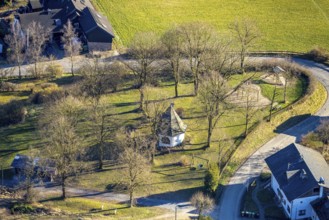 Aerial view, playground and St Mary's Chapel on the Kippel, Grevenbrück, Lennestadt, Sauerland,
