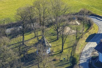 Aerial view, playground and St Mary's Chapel on the Kippel, Grevenbrück, Lennestadt, Sauerland,