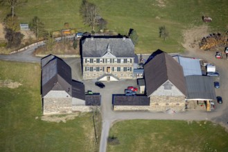 Aerial view, building yard of the city of Lennestadt, Theten, Lennestadt, Sauerland, North