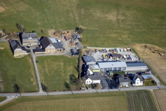 Aerial view, building yard of the city of Lennestadt, Theten, Lennestadt, Sauerland, North