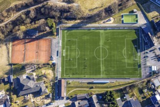 Aerial photo, football stadium sports field Elspe, tennis courts TC Elspe, Elspe, Lennestadt,