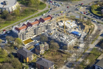 Aerial view, construction site with new building at Langestraße 100 between Lange Straße and
