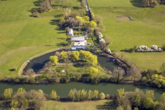 Aerial view, natural swimming pool Heil at the river Lippe, NSG Lippeaue from Werne to Heil,