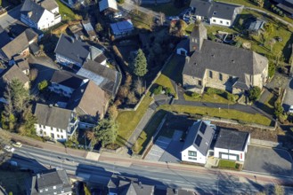Aerial view, catholic church St. Maria Immaculata, Oberelspe, Lennestadt, Sauerland, North
