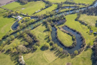 Aerial view, natural swimming pool Heil at the river Lippe, NSG Lippeaue from Werne to Heil,