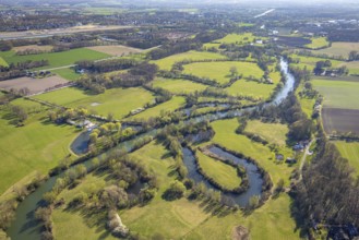 Aerial view, natural swimming pool Heil at the river Lippe, NSG Lippeaue from Werne to Heil,