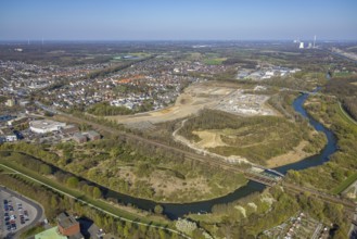 Aerial view, construction area Westfaliastraße, Alte Viktoriazeche and river Lippe, Lünen, Ruhr