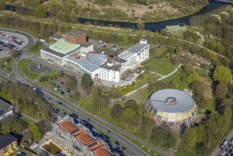 Aerial view, Heinz-Hilpert-Theater, Hansesaal, Ringhotel Am Stadtpark and Rundsporthalle, Lünen,