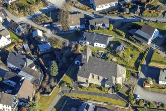 Aerial view, catholic church St. Maria Immaculata, Oberelspe, Lennestadt, Sauerland, North