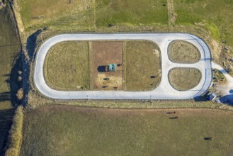 Aerial view, Quinkenhof riding centre, paddock in Melbecke, Lennestadt, Sauerland, North